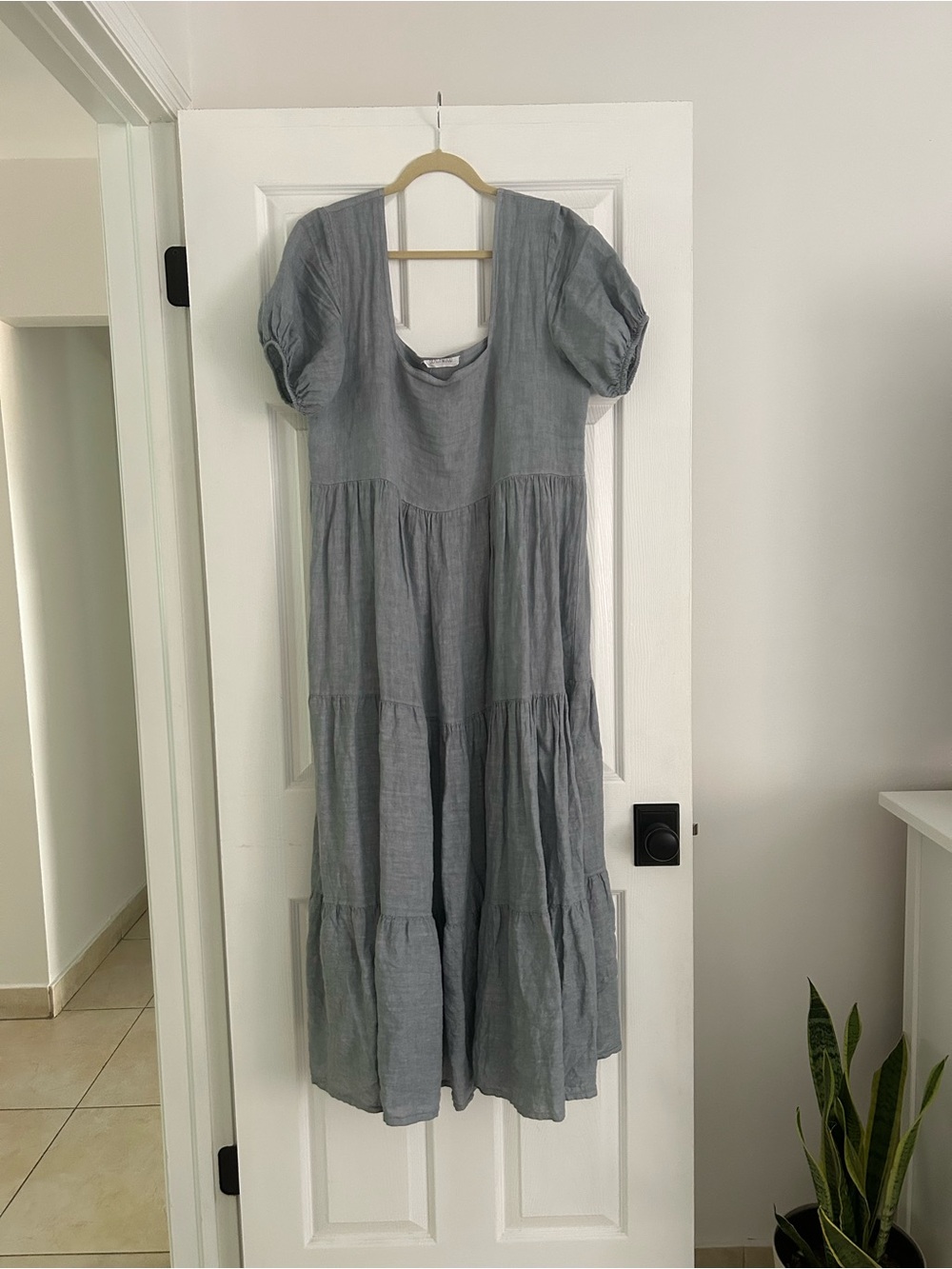 Light Blue Tiered Maxi Dress with Puff Sleeves
